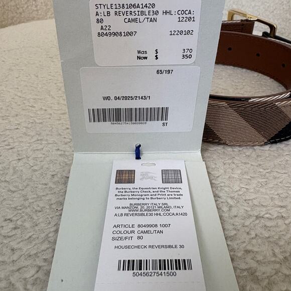 Burberry women’s classic check, print belt leather and fabric 80cm - Picture 3 of 5